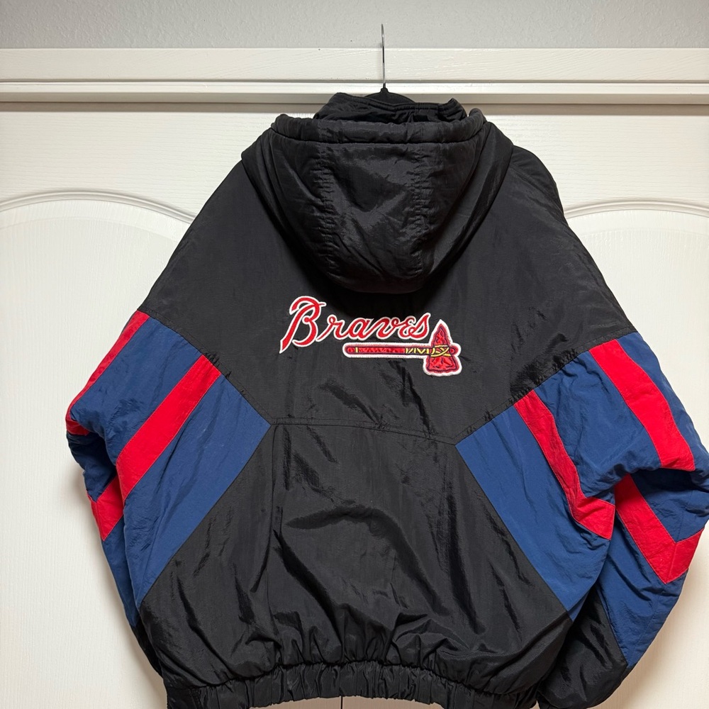 Vintage MLB Atlanta Braves 90s STARTER Windbreaker Pull Over Jacket Size L - Picture 6 of 10
